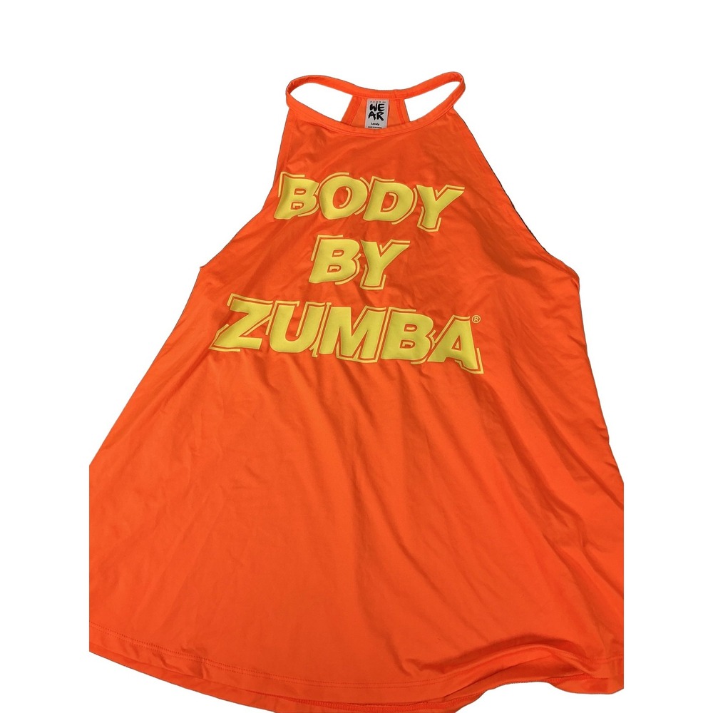 Zumba BODY BY ZUMBA Tank Top Orange Racerback Graphic Print Activewear L